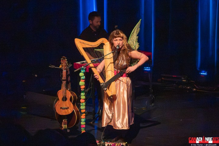 W8banaki singer-songwriter Mimi O'Bonsawin performing during She Carries the Song
